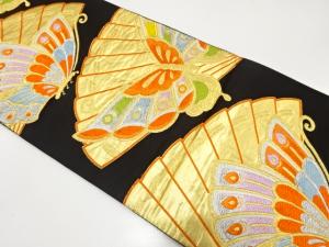 アンティーク　桧扇に蝶模様織り出し袋帯（着用可）